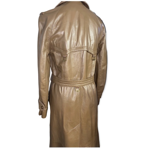 Vintage 70s Etienne Aigner Tan Belted Double Breasted Leather Trench Coat - Picture 10 of 16